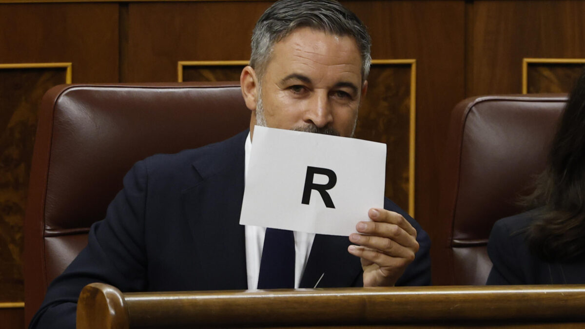 MADRID, 09/09/2026.- El líder de Vox, Santiago Abascal durante la primera sesión de control del Congreso del curso político, este miércoles. EFE/ J.J. Guillén
