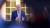 WASHINGTON (United States), 18/09/2026.- US President Donald Trump speaks to more than 100 hunters and fishermen at a dinner in the Rose Garden of the White House in Washington, DC, USA, 17 September 2026. Trump spoke about lifting restrictions on hunting and fishing on public lands. EFE/EPA/JIM LO SCALZO / POOL
