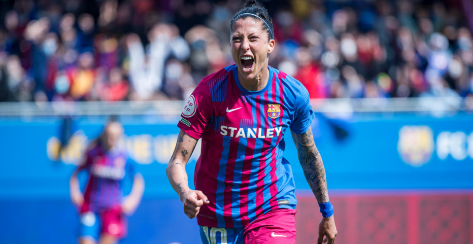 Jenni Hermoso celebrando un gol con el FC Barcelona