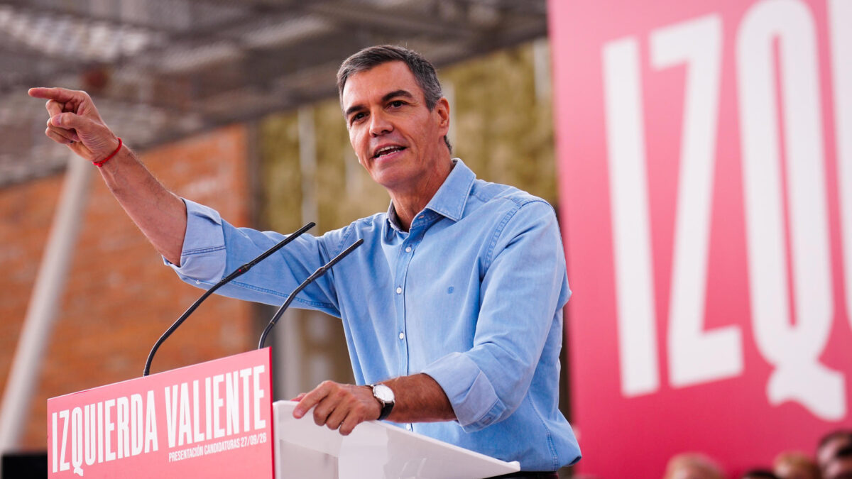 GETAFE (COMUNIDAD DE MADRID), 27/09/2026.- El presidente del Gobierno, Pedro Sánchez, participan en el acto de presentación de candidaturas del PSOE de Madrid para las elecciones municipales y autonómicas de 2027 este domingo, en Getafe (Comunidad de Madrid).EFE/ Borja Sánchez-Trillo