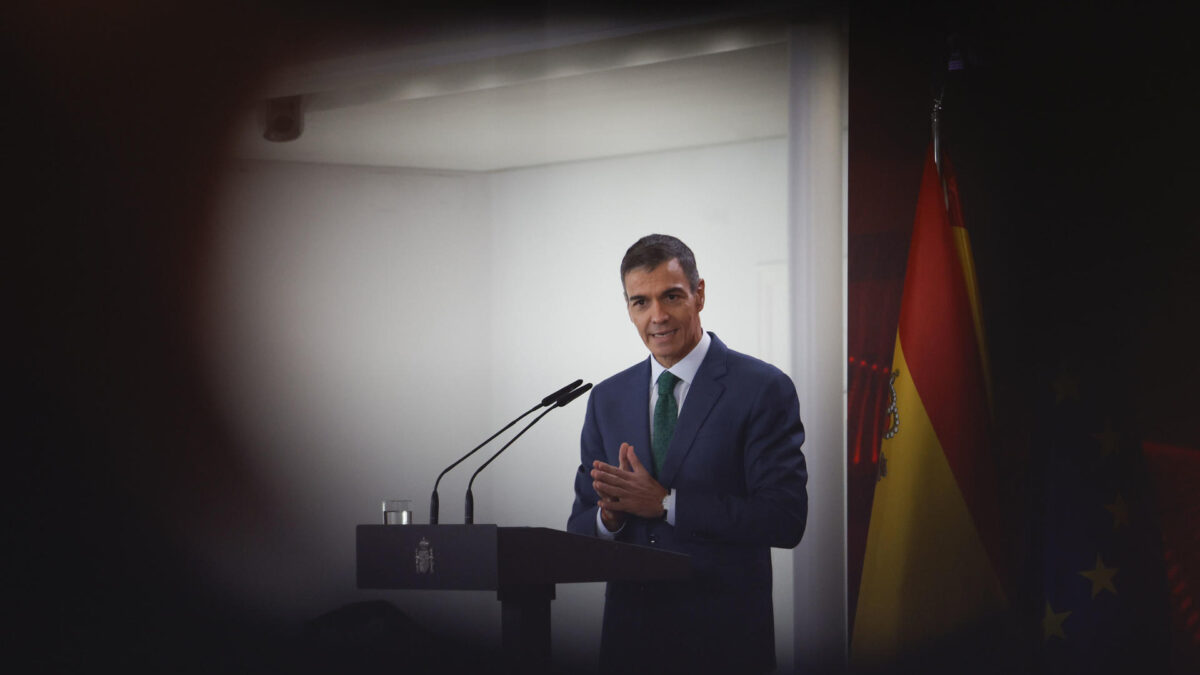MADRID (ESPAÑA), 21/09/2026.- El presidente del Gobierno, Pedro Sánchez durante la presentación este lunes en La Moncloa de IA360: plan para un despliegue responsable de la IA'. EFE/ Javier Lizón