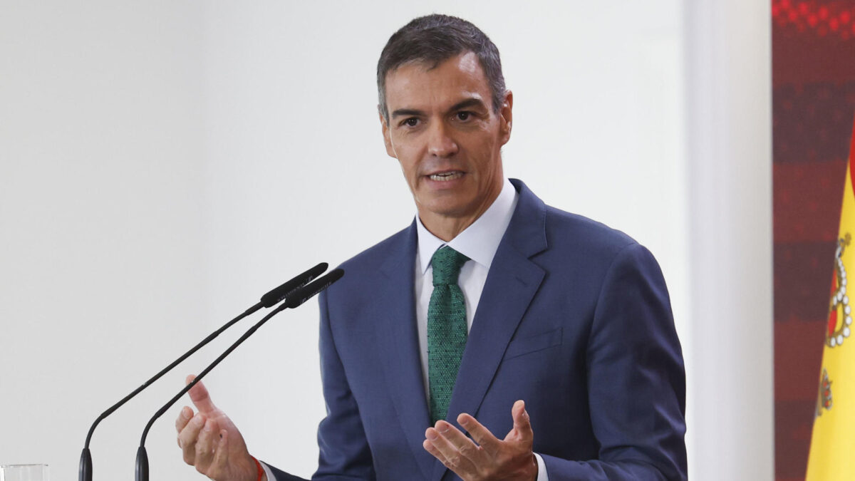 MADRID (ESPAÑA), 21/09/2026.- El presidente del Gobierno, Pedro Sánchez durante la presentación este lunes en La Moncloa de IA360: plan para un despliegue responsable de la IA'. EFE/ Javier Lizón