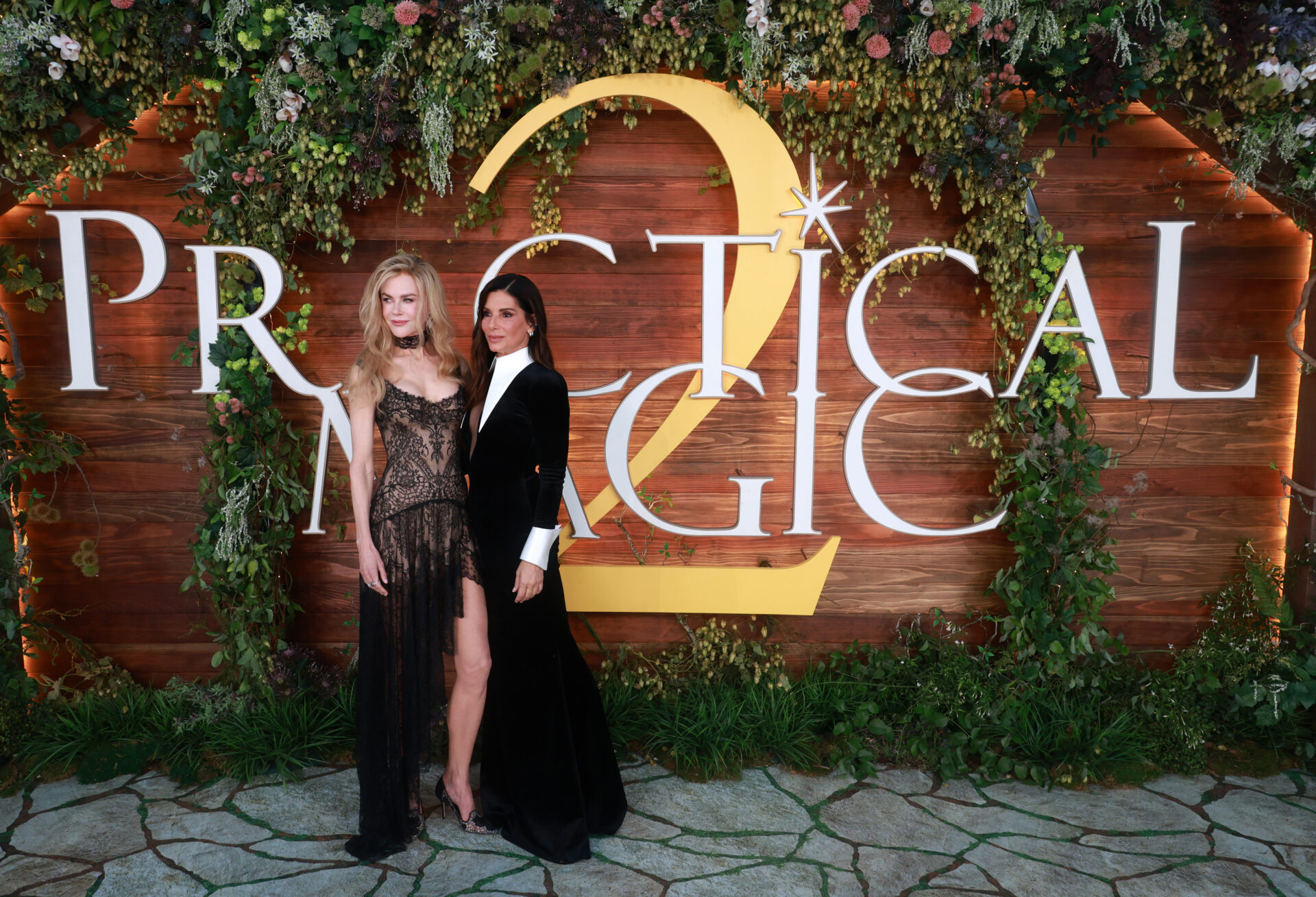 LOS ANGELES, CALIFORNIA - AUGUST 31: (L-R) Nicole Kidman and Sandra Bullock attend the U.S. premiere of "Practical Magic 2" at Directors Village on August 31, 2026 in Los Angeles, California. (Photo by Kayla Oaddams/Getty Images for Warner Bros. Pictures)