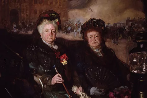 La Chata (i) y la marquesa de Nájera, a su salida de los toros, en un óleo de José María López Mezquita