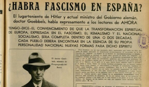 Fragmento de la entrevista que Goebbels concedió a Chaves Nogales. Diario 'Ahora', 21 de mayo de 1933. Hemeroteca Municipal de Madrid.