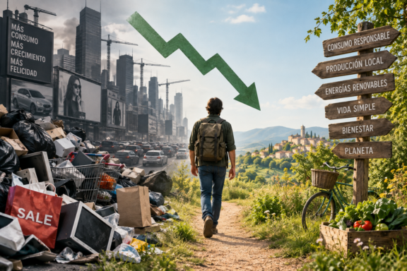 La alternativa del decrecimiento tiene posibilidades de ofrecer un futuro más justo y sostenible. | Ilustración generada con IA.