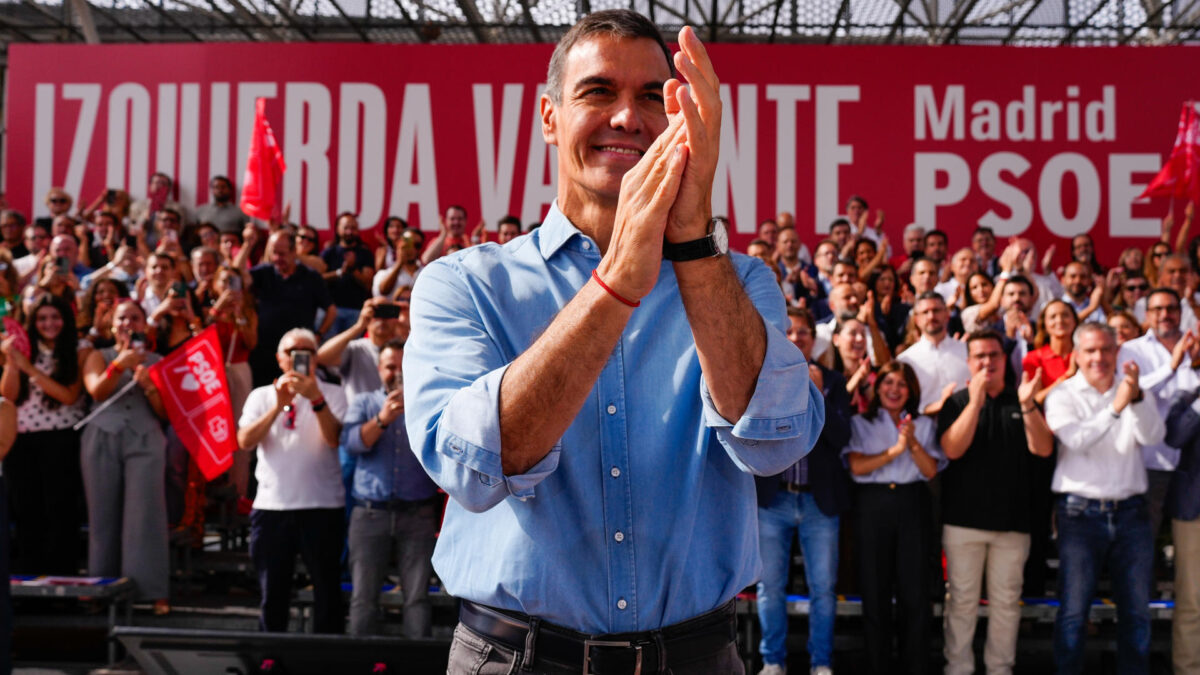GETAFE (COMUNIDAD DE MADRID), 27/09/2026.- El presidente del Gobierno, Pedro Sánchez, participa en el acto de presentación de candidaturas del PSOE de Madrid para las elecciones municipales y autonómicas de 2027 este domingo, en Getafe (Comunidad de Madrid).EFE/ Borja Sánchez-Trillo