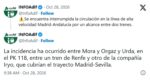Adif suspende la circulación de la línea de alta velocidad entre Madrid y Andalucía por “un alcance entre dos trenes”