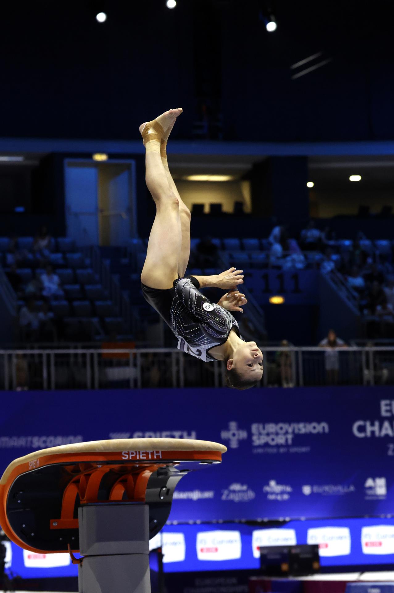 ZAGREB (Croatia), 13/08/2026.- Anna Kalmykova of Russia competes in the qualifications of the 2026 European Championships in Women's Artistic Gymnastics in Zagreb, Croatia, 13 August 2026. (Croacia, Rusia) EFE/EPA/ANTONIO BAT